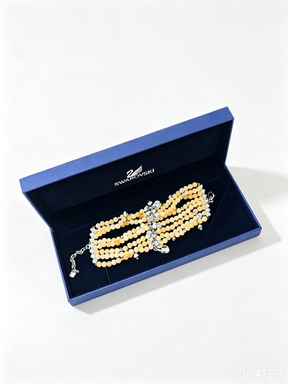 Swarovski Beige Beaded Multi-Strand Bracelet with Crystal Accents
